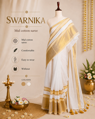 SWARNIKA ✨WHITE WITH MUSTARD GOLDEN MUL COTTON SAREE (SU 895)