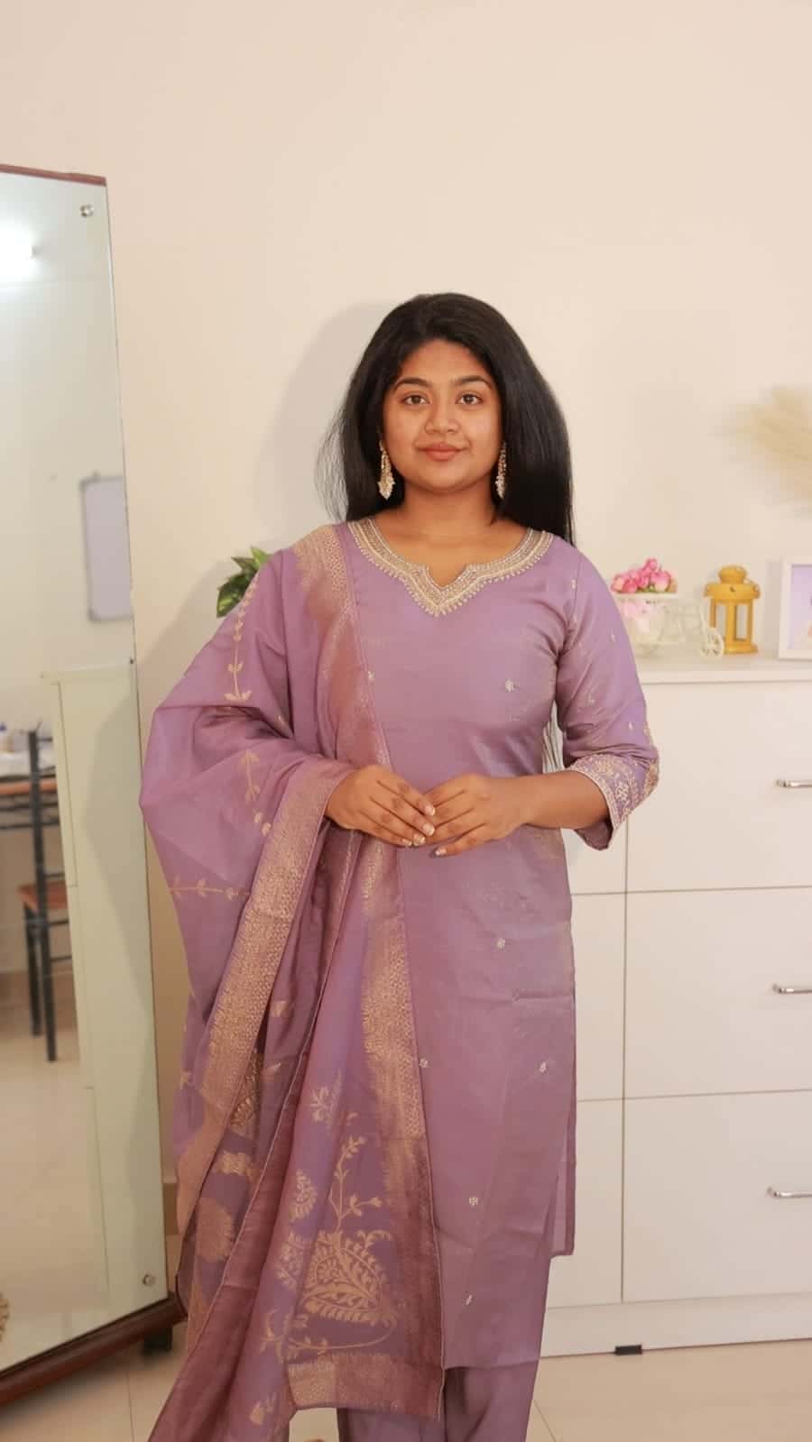 Lavender Roman silk Salwar suit