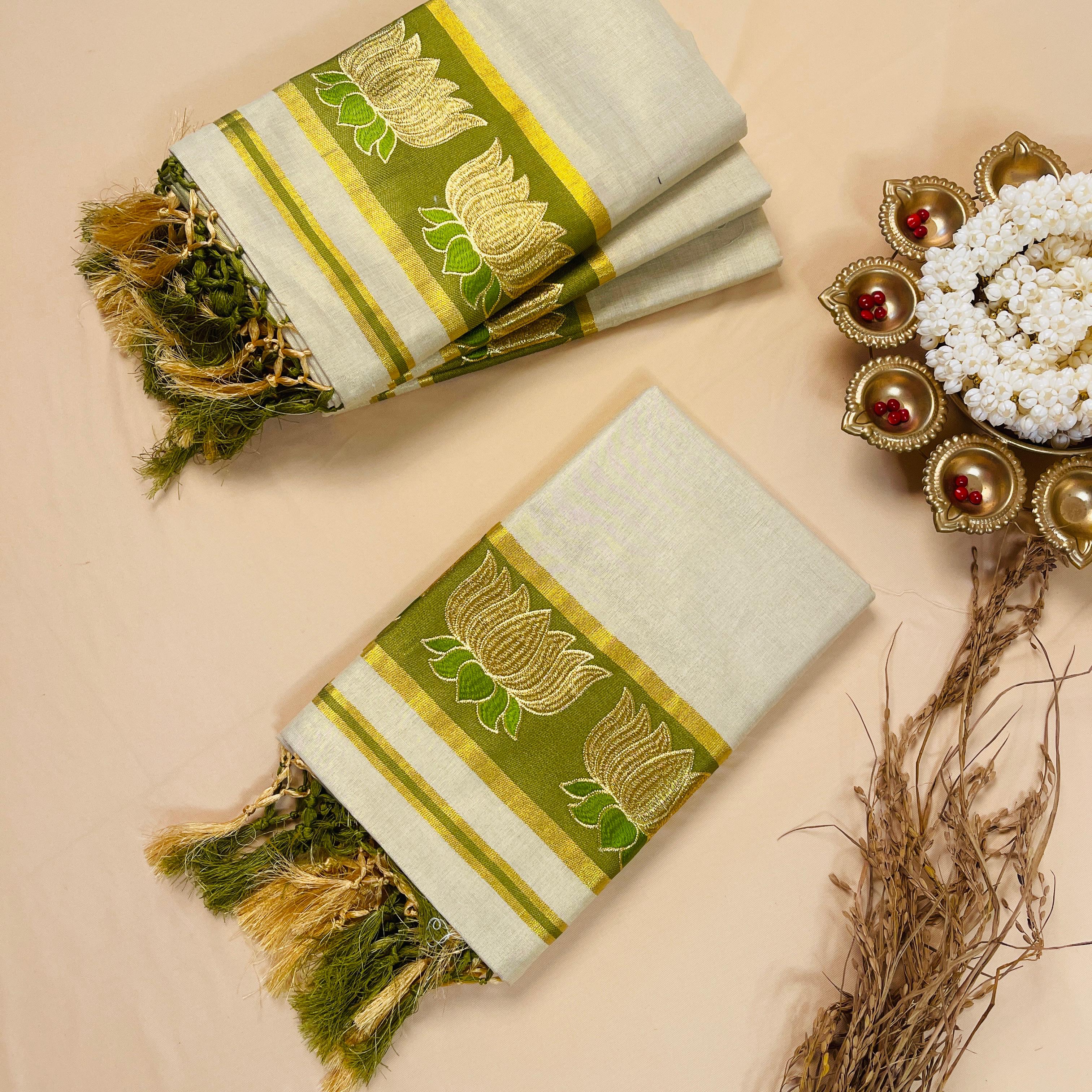 Pista Green Lotus Saree - Elegant Saree