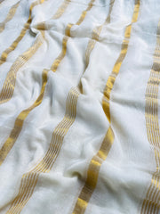 മധുബാല✨❤️TRADITIONAL KASAVU WITH RED BORDER & GOLDEN STRIPES MUL COTTON SAREE (SU 874)