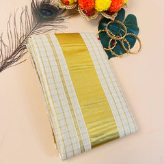 Ready to wear Golden Checked Tissue Kasavu Saree with Broad Border SU 576