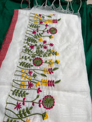 Poongavanam thread embroidery mul cotton saree (SU 812)