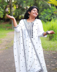 White & Black Soft Vijithra Silk Salwar Suit - Elegant Salwar