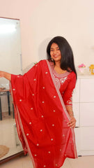 Red Salwar suit with bag