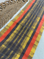 SWARNALATHA✨🧡KASAVU STRIPED WITH ORANGE & BLACK BORDER MUL COTTON SAREE(SU 873)