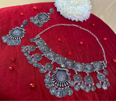 Antique Silver Coin Necklace & Earring Set