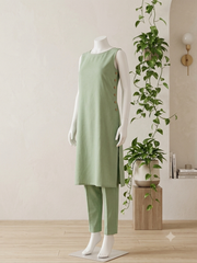 Pastel Green Button Plain Co-ord Set (Sleeves Attached) - SU 338
