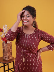 Maroon Kurtha Top with Golden print - Casual Kurthi