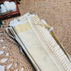 Creamy Gold Tissue Cotton Blend Ready To Wear Saree (SU 896)