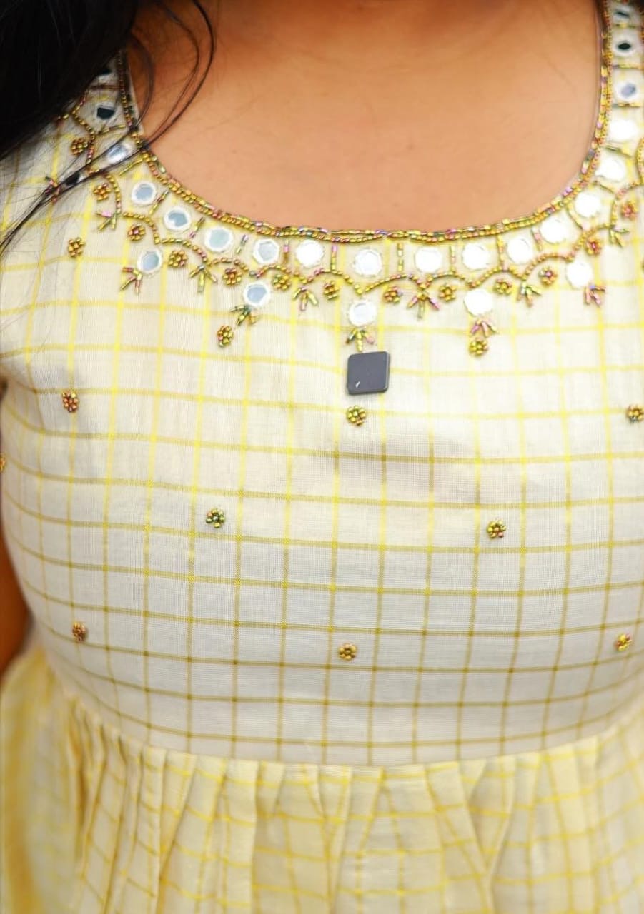 Elegant sleeveless mirror work frock top