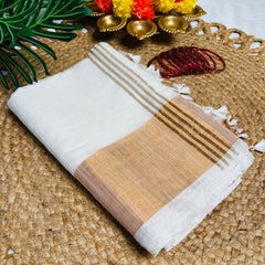 AVANI🍁✨WHITE SLUB COTTON SAREE WITH GOLDEN BORDER  (SU 800)