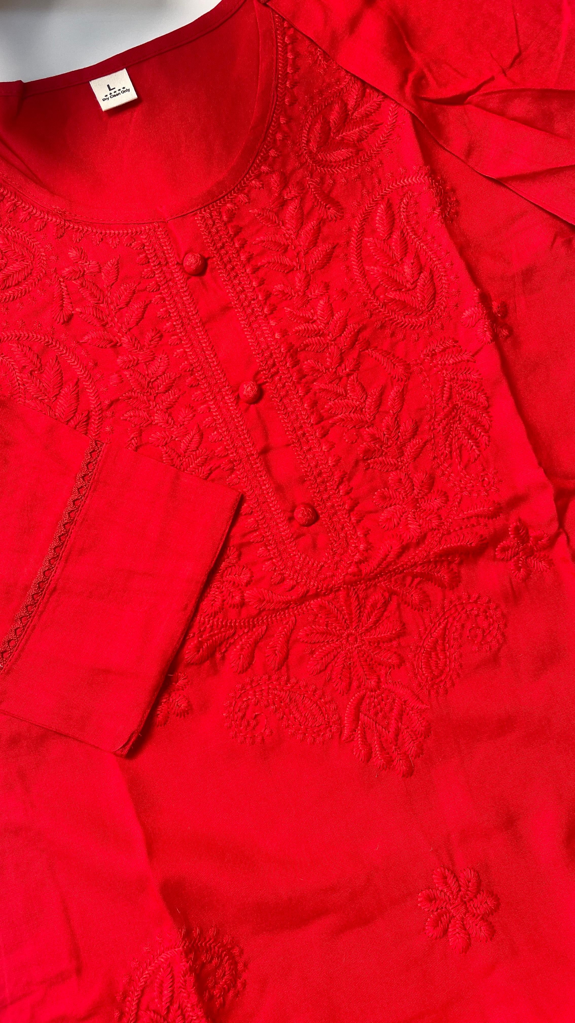 Pure Red Chikankari Top - Comfortable wear - SU 520