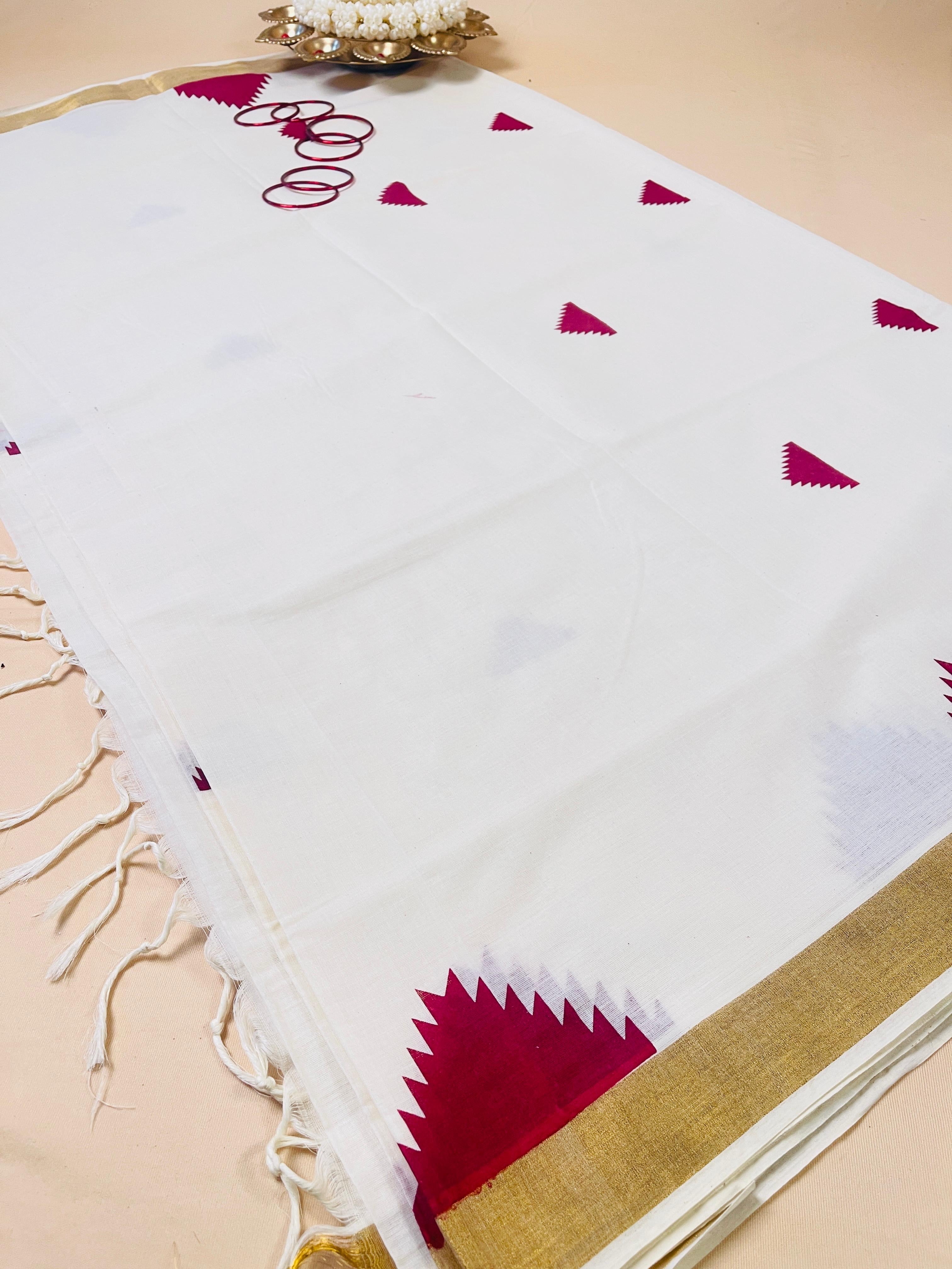 Maroon temple work saree