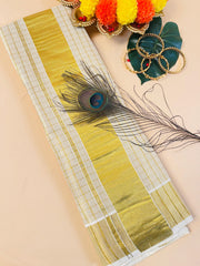 Ready to wear Golden Checked Tissue Kasavu Saree with Broad Border SU 576