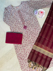 Maroon kurthi set with centre mirror work