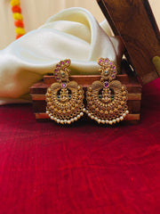 Antique Temple Jhumka Earrings with Peacock & Pearl Detailing