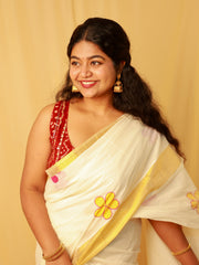Avanthika Pink&Yellow flower Set Saree