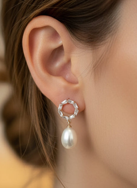Rose Gold Plated Pearl Dangle Studs ( SJ 91 )