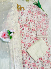 Floral pink cream mix kurta set( including pants & dupatta)