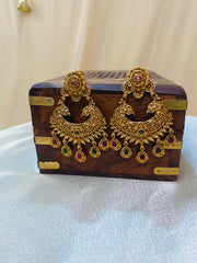 Antique Peacock Chandbali Earrings with Multicolor Stone Drops