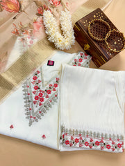 White Salwar Suit with floral Print Dupetta - SU 144