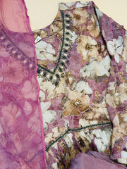 Mauve & Beige Floral Georgette Anarkali Suit Set