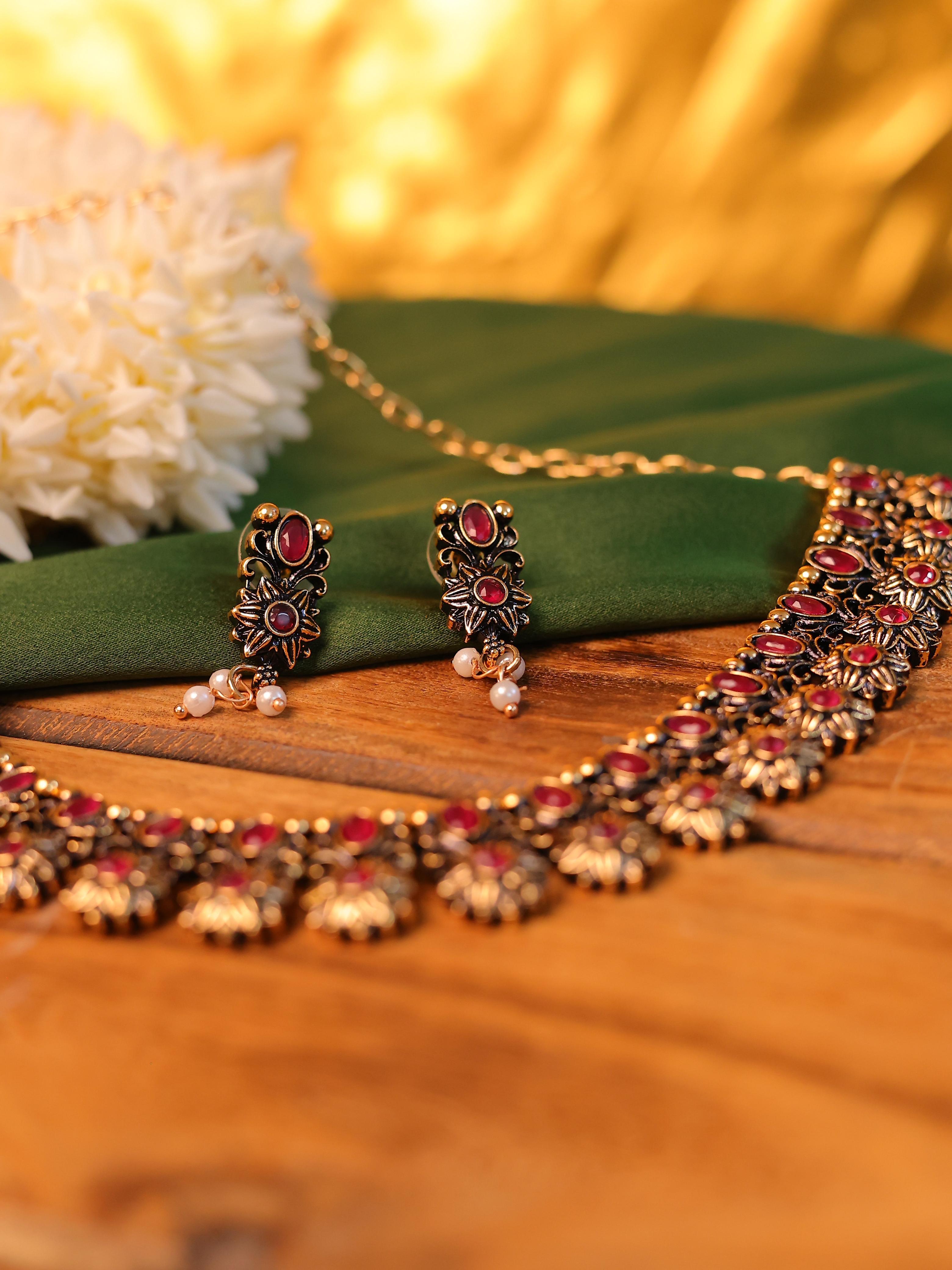 Antique Floral Ruby Necklace Set