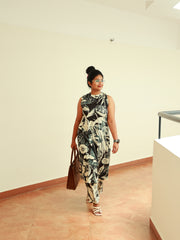 Black & White Abstract Floral Printed Co-ord Set - SU 414