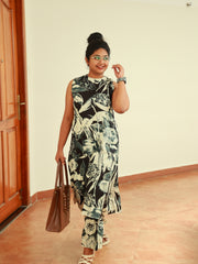 Black & White Abstract Floral Printed Co-ord Set - SU 414