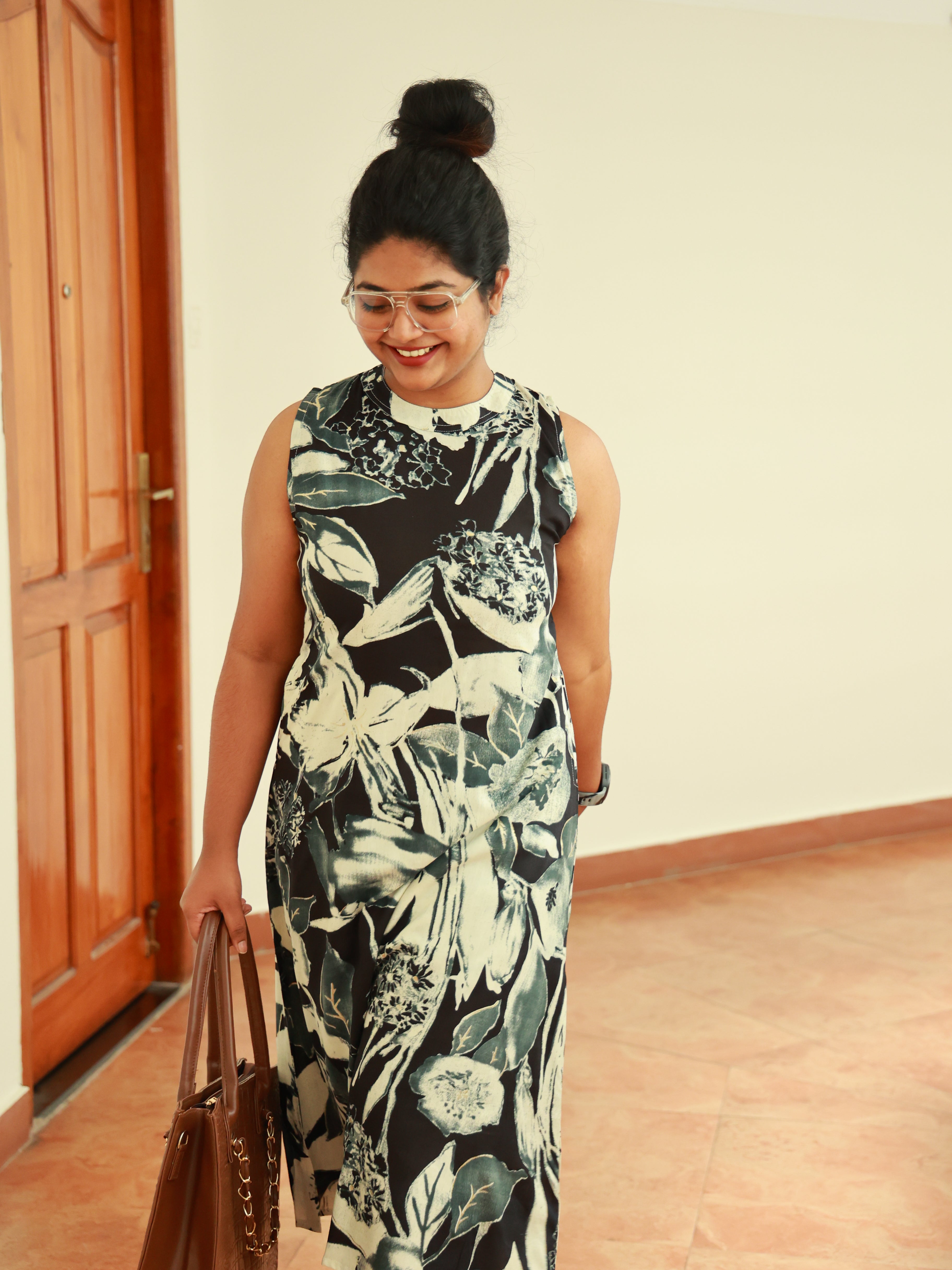 Black & White Abstract Floral Printed Co-ord Set - SU 414