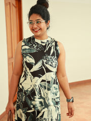 Black & White Abstract Floral Printed Co-ord Set - SU 414