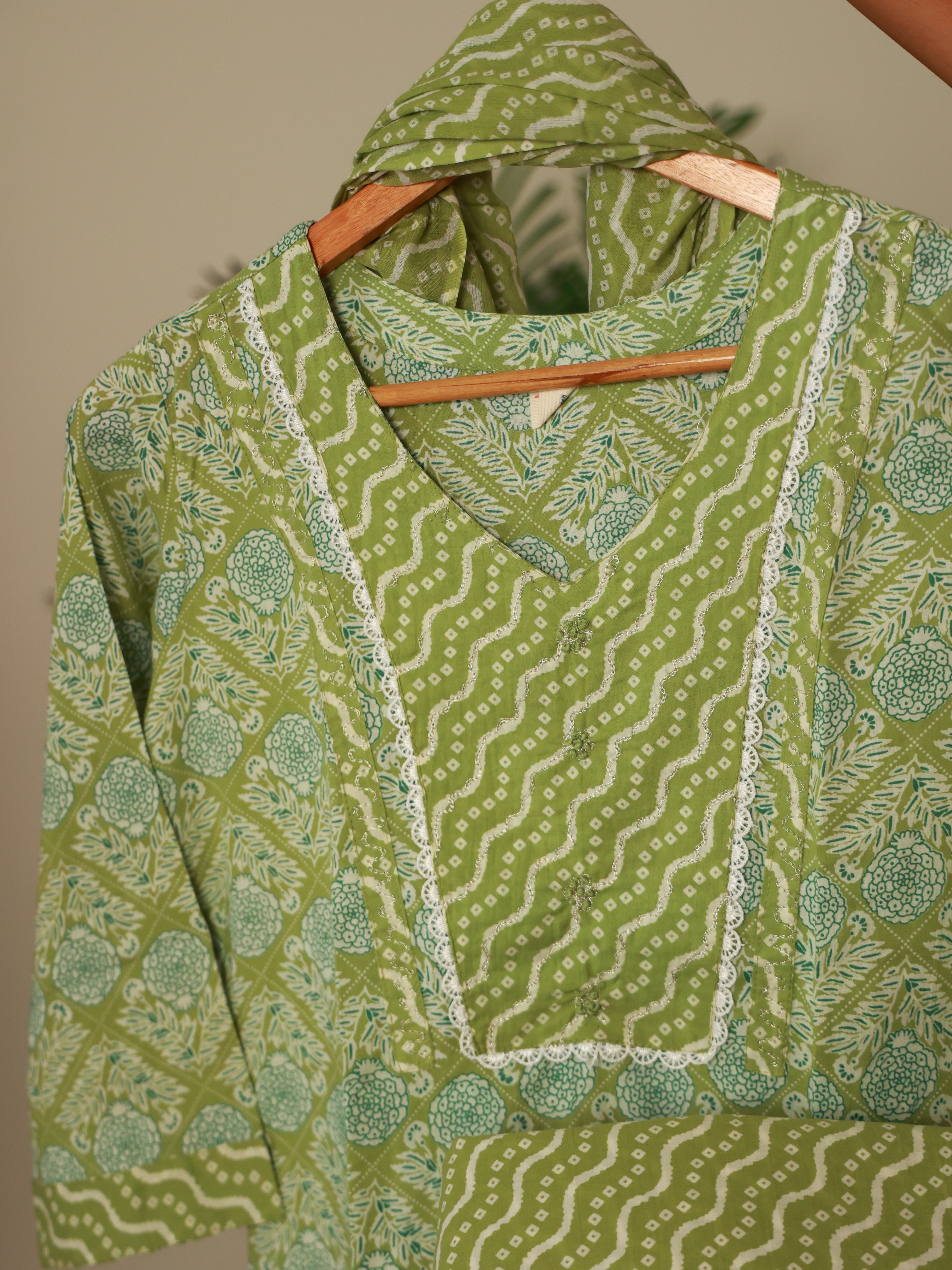 LIGHT GREEN COTTON 3 PIECE SET - SU 291