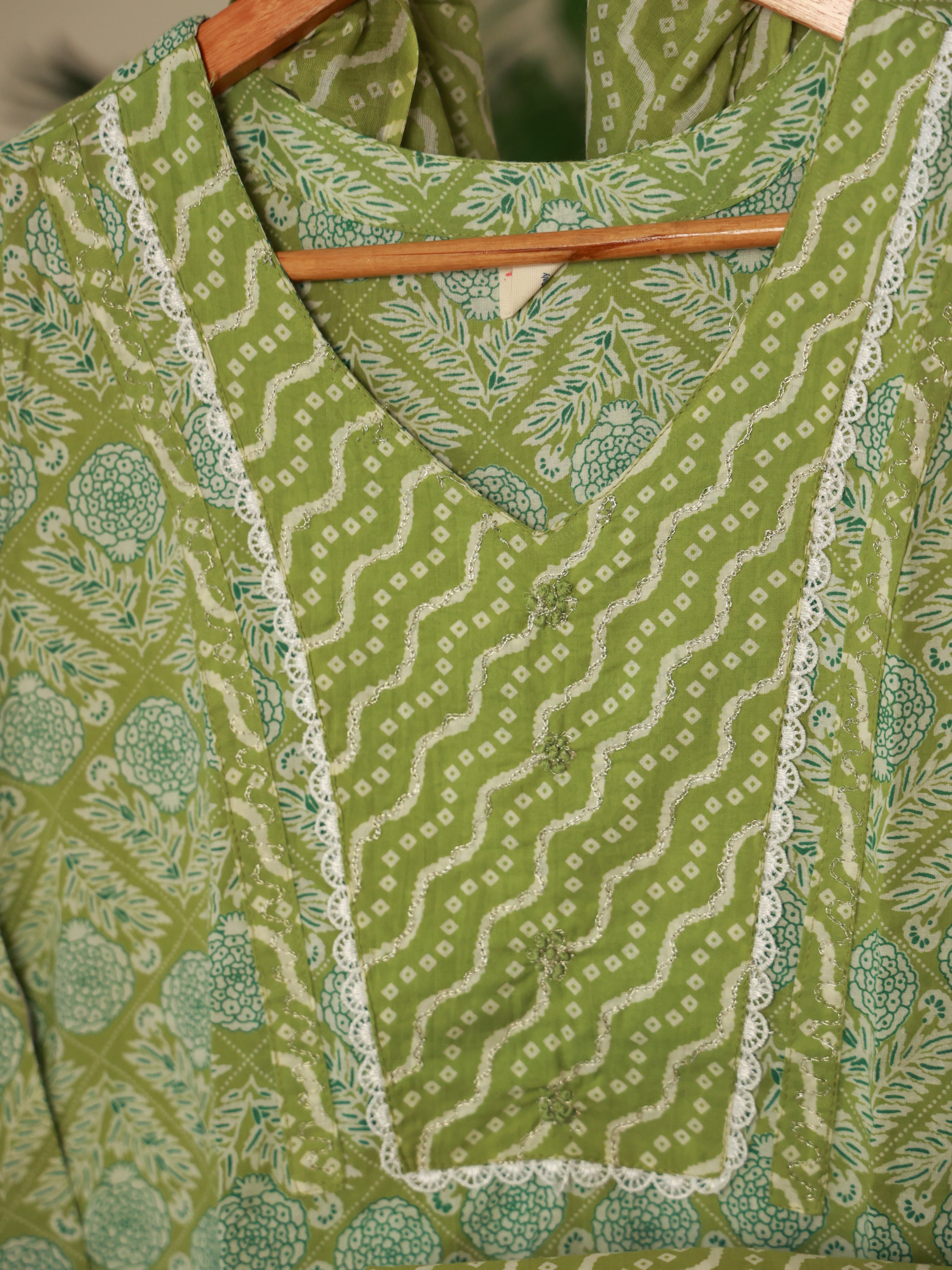 LIGHT GREEN COTTON 3 PIECE SET - SU 291