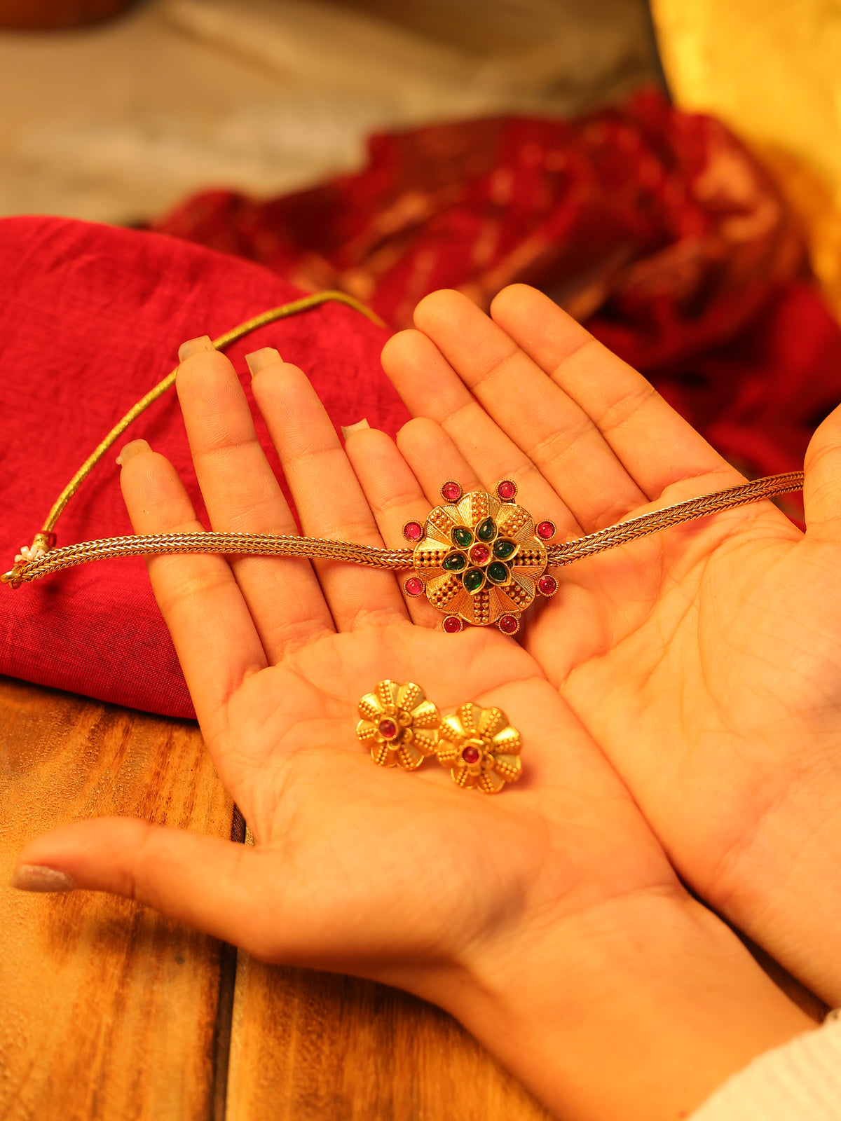 Traditional Floral Temple Choker with Earrings 🌺✨