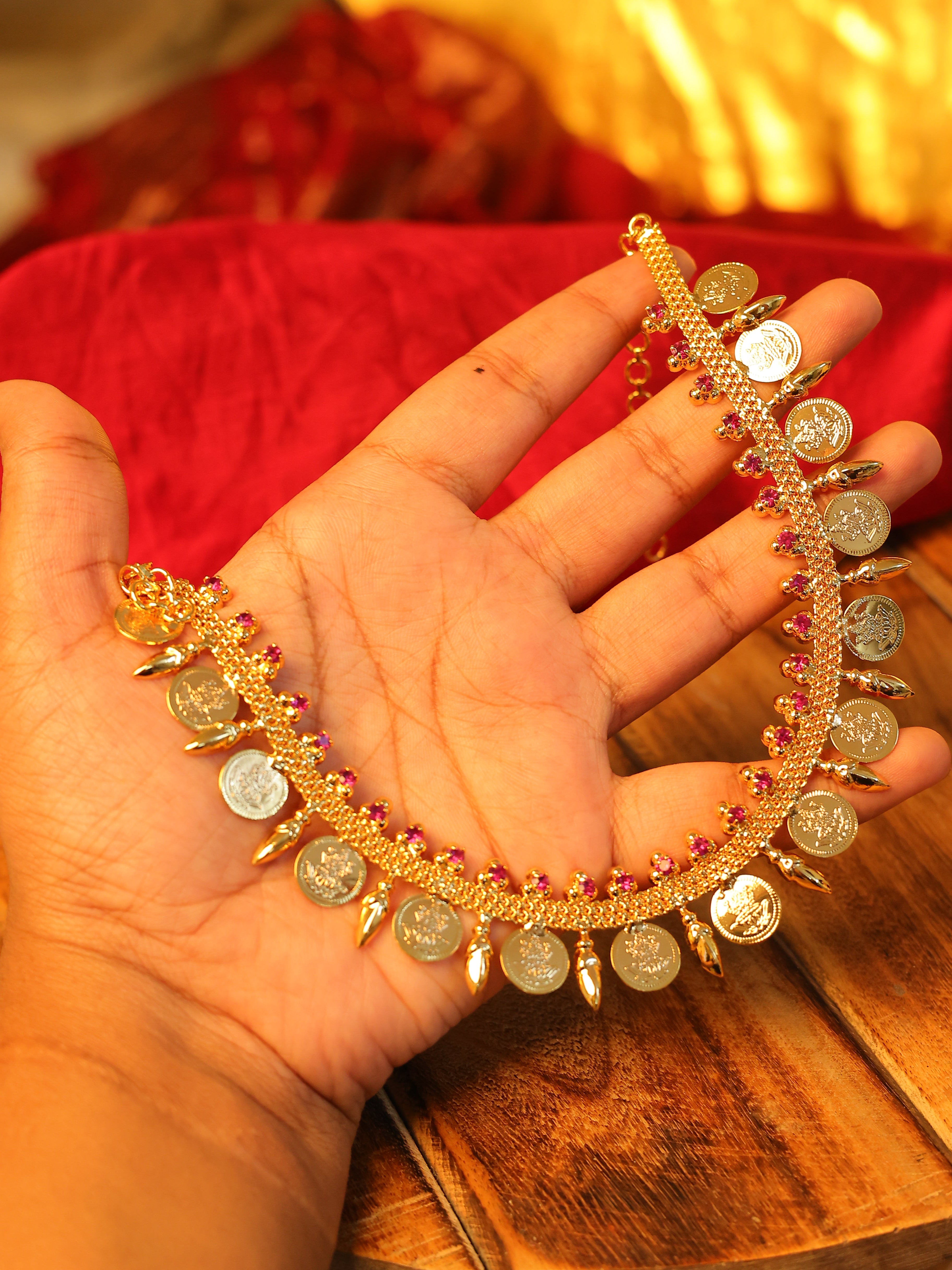 Traditional Kasumala Coin Necklace with pink Stones ✨