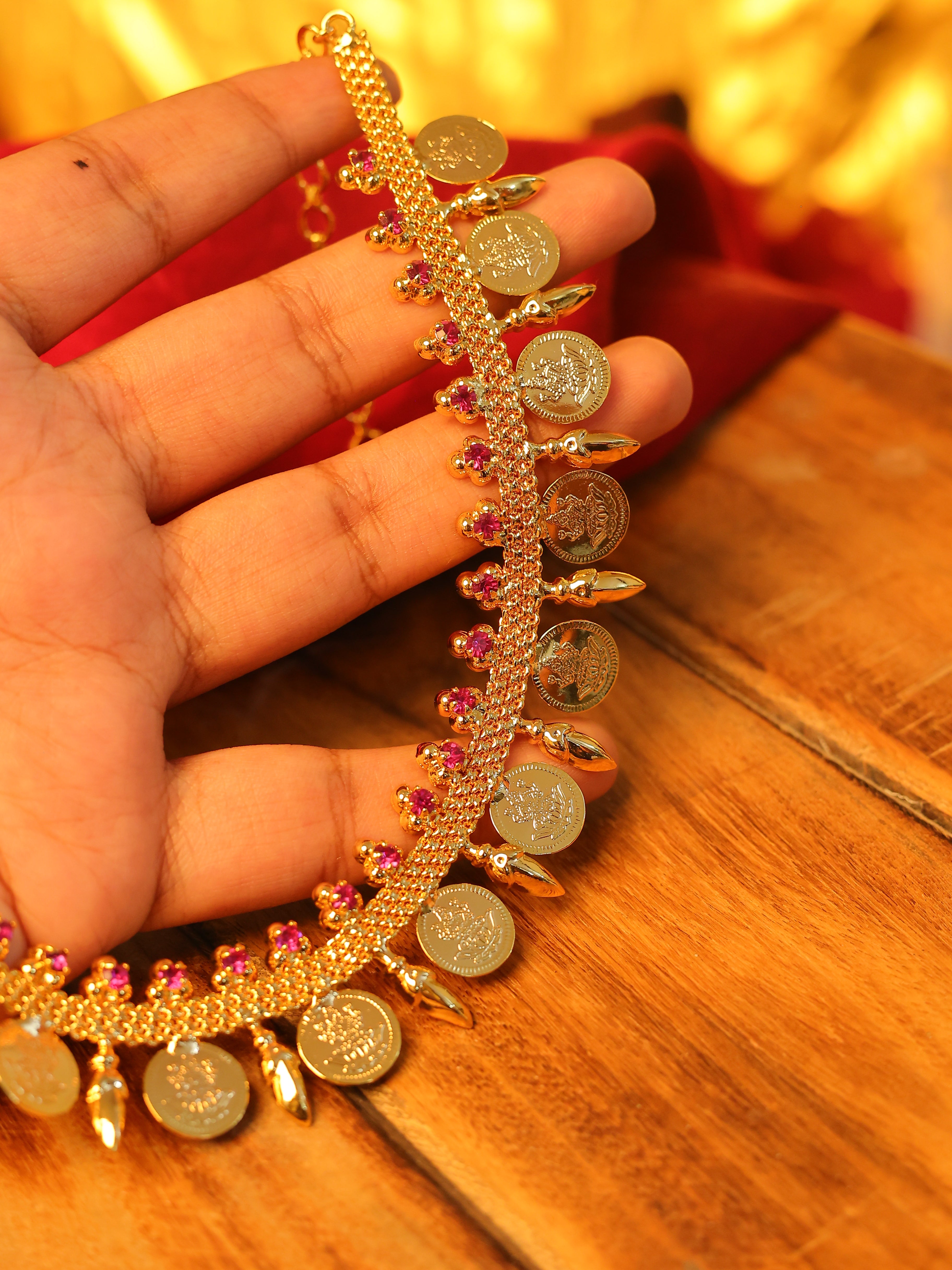 Traditional Kasumala Coin Necklace with pink Stones ✨