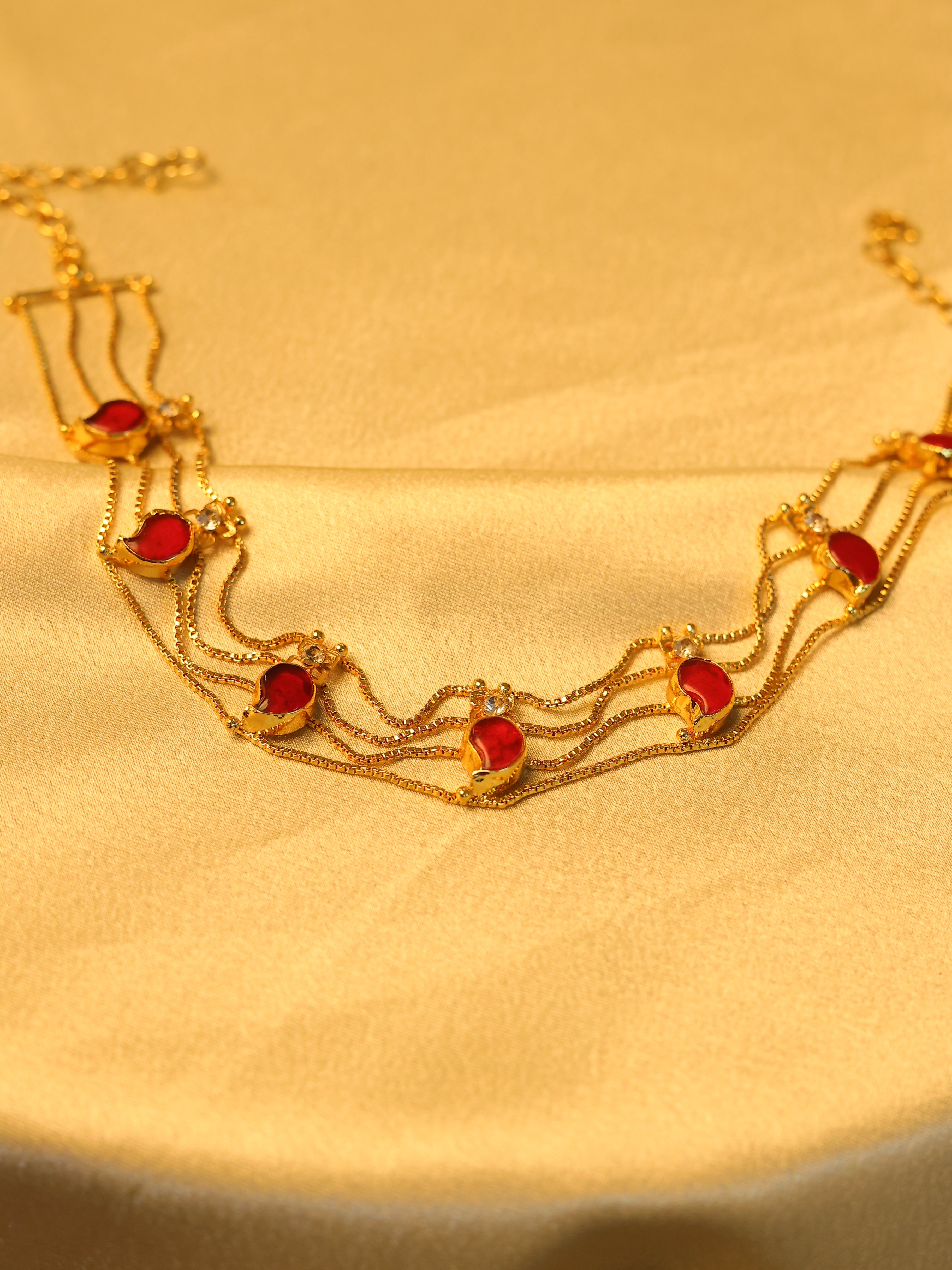 Red Stone Chandrakor Layered Necklace ✨