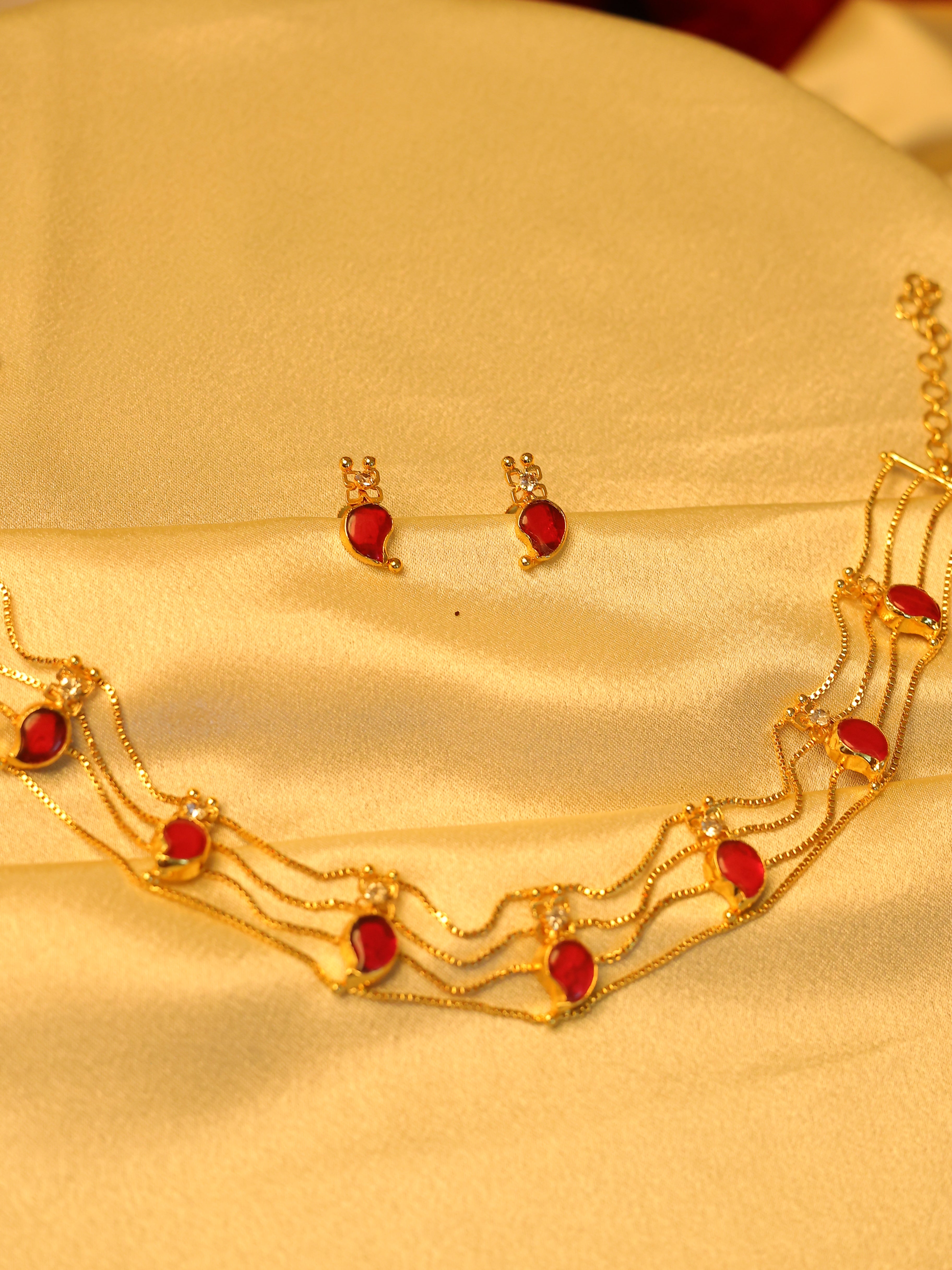 Red Stone Chandrakor Layered Necklace ✨