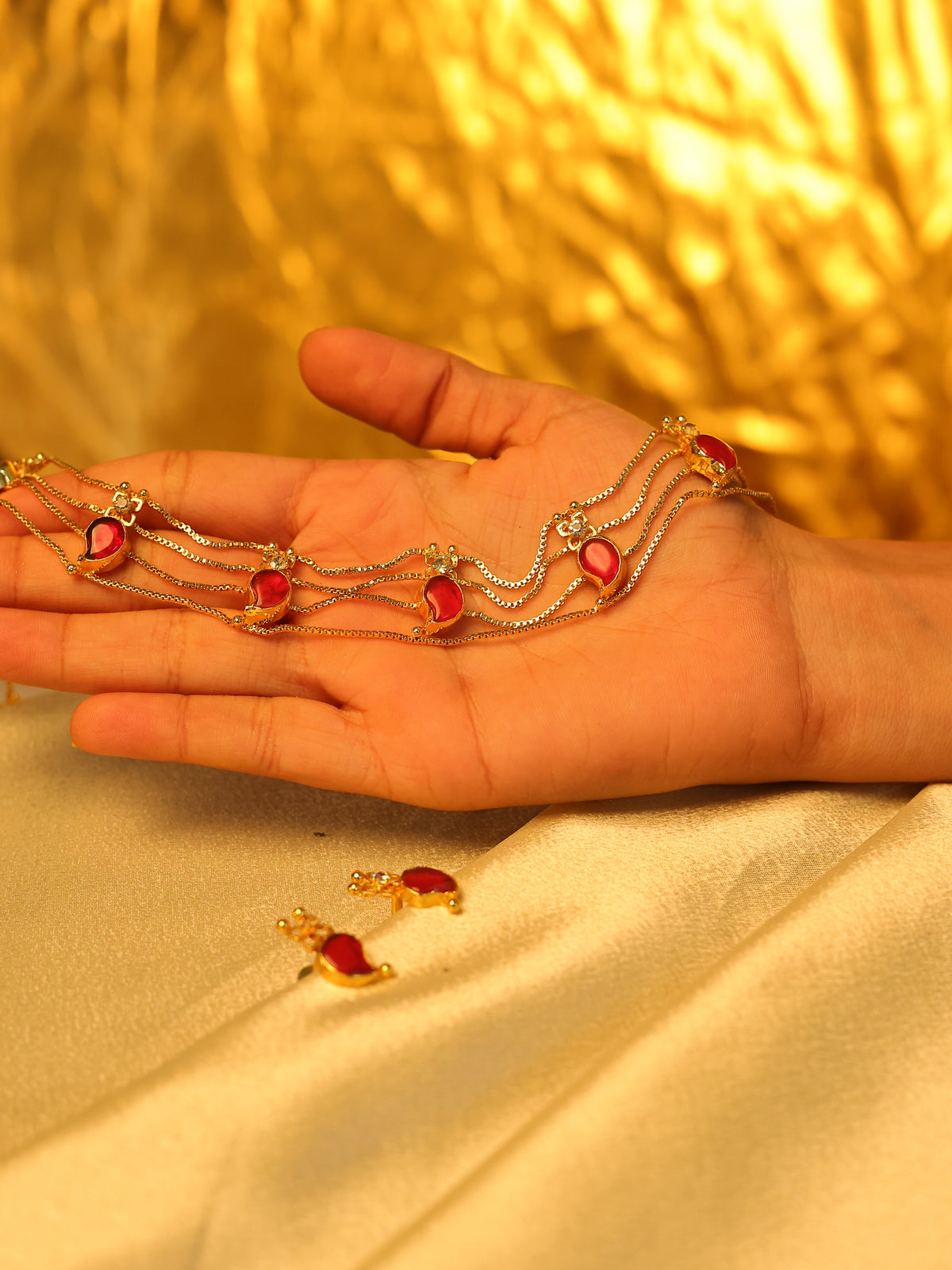 Red Stone Chandrakor Layered Necklace ✨