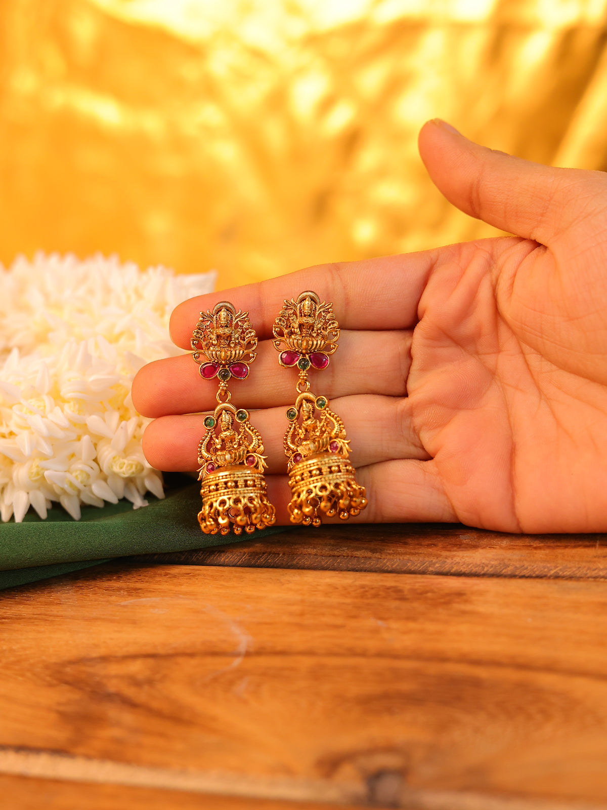 Temple Lekshmi Pink & Green Jhumka