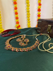 Antique Peacock Leaf Choker Set with Ruby & Emerald Stones