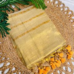 SUWARNA✨🌼 GOLDEN STRIPES WITH  TASSELS TISSUE SILK SAREE (SU 770)