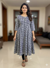 Navy Blue & Black Diamond Print Feeding Kurti Top ( SU 276 )