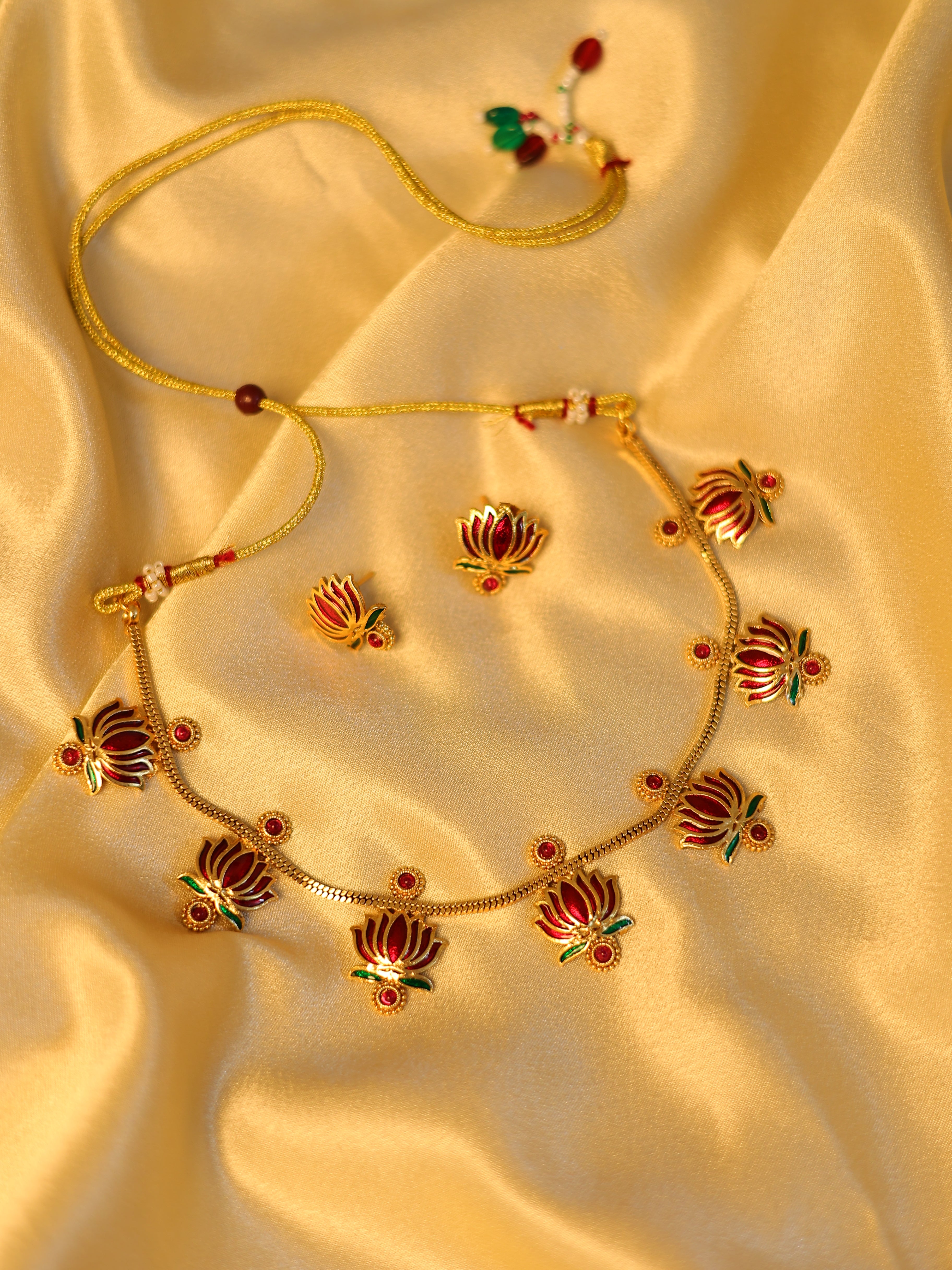 Red Lotus Necklace with round base stone ✨
