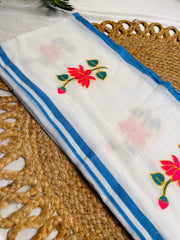 കമലം✨🪷SOFT WHITE MUL COTTON WITH LOTUS EMBROIDERY SAREE (SU 858)