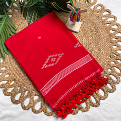 RUBY REKHA🌹✨CRIMSON RED WITH WHITE DESIGN SOFT PREMIUM MUL COTTON SAREE (SU 840)