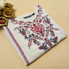 Off white Floral Print Linen Blend Kurthi Top - Elegant Top