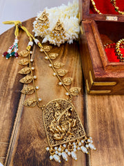 Antique Gold Saraswati Temple Necklace Set