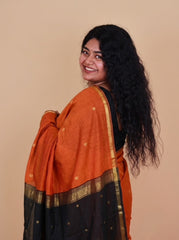 ORANGE WITH BLACK MAHESWARI COTTON SAREE (SU 727)