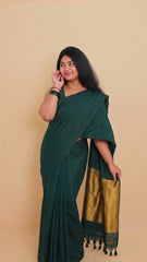 THARIKA🌿DARK GREEN WITH GOLDEN KHADI COTTON SAREE✨(SU 772)